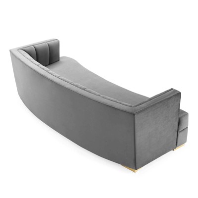 Glam Deco Elegance Gray Velvet Channel Tufted Sofa