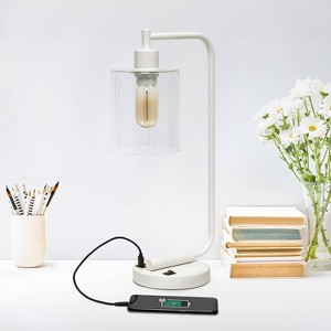 Creekwood Home Vintage Vantage 18.8" Curved Arm Desk Lamp with Glass Shade and USB Ports - 1 of 4