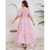 Women's Plus Size Flowy Maxi Dress Flutter Short Sleeve Boho Dress Square Neck Smocked Formal Dresses for Women - 4 of 4