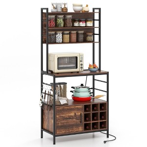 Tangkula 67" Bakers Rack w/ Power Outlet Coffee Bar Cabinet w/ S-Shaped Hooks - 1 of 4