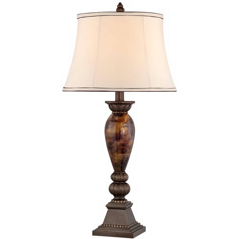 Kathy Ireland Home Mulholland Traditional Table Lamp 33" Tall Aged Bronze Golden Marble White Alabaster Glass Dome Shade for Bedroom Living Room Home, 1 of 6
