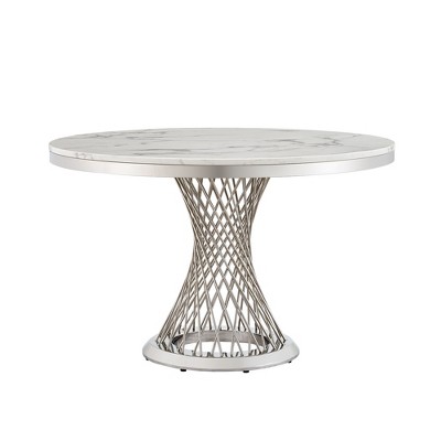 Dolonm 47-inch Round Marble Dining Table with Stainless Steel Base for Kitchen, Dining Room