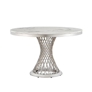 Dolonm 47-inch Round Marble Dining Table with Stainless Steel Base for Kitchen, Dining Room - 1 of 4