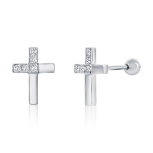 Metallo Stainless Steel, Polished & CZ Cross Studs - Available Colors: Silver, Gold - 1 of 3