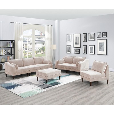 NicBex Couches for Living Room 6pcs Modular Sectional Sofa Set Modern Upholstered Sofa Couch 4x One Arm Chairs 1x Armless Chair 1x Ottoman, Pink