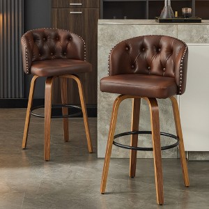 Beautyolove Faux Leather Upholstered Bentwood Swivel Counter Height Bar Stool - 1 of 4