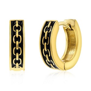 Metallo Stainless Steel Oxidized Chain Design Huggie Hoop Earrings - Gold Plated - Gold - 1 of 2