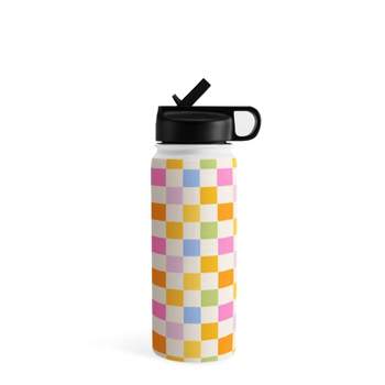 Iveta Abolina Eclectic Checker Check Cream 18 oz Water Bottle with Handle Lid - Society6