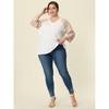 Agnes Orinda Women's Plus Size Top Raglan Floral Print V Neck 3/4 Sleeve Peasant Blouse - 2 of 4