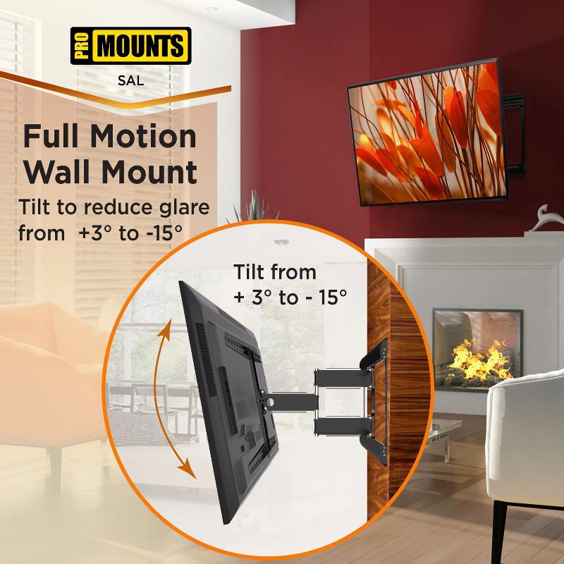 Promounts Full Motion TV Wall Mount for TVs 37" - 85" Up to 120 lbs, 4 of 6