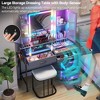 Fredees Vanity: Mirror, LED Lights, Glass Top, Charging Station (Wireless+USB+Type-C), RGB Makeup Table Set with Stool, Organizer, 6 Drawers - 4 of 4