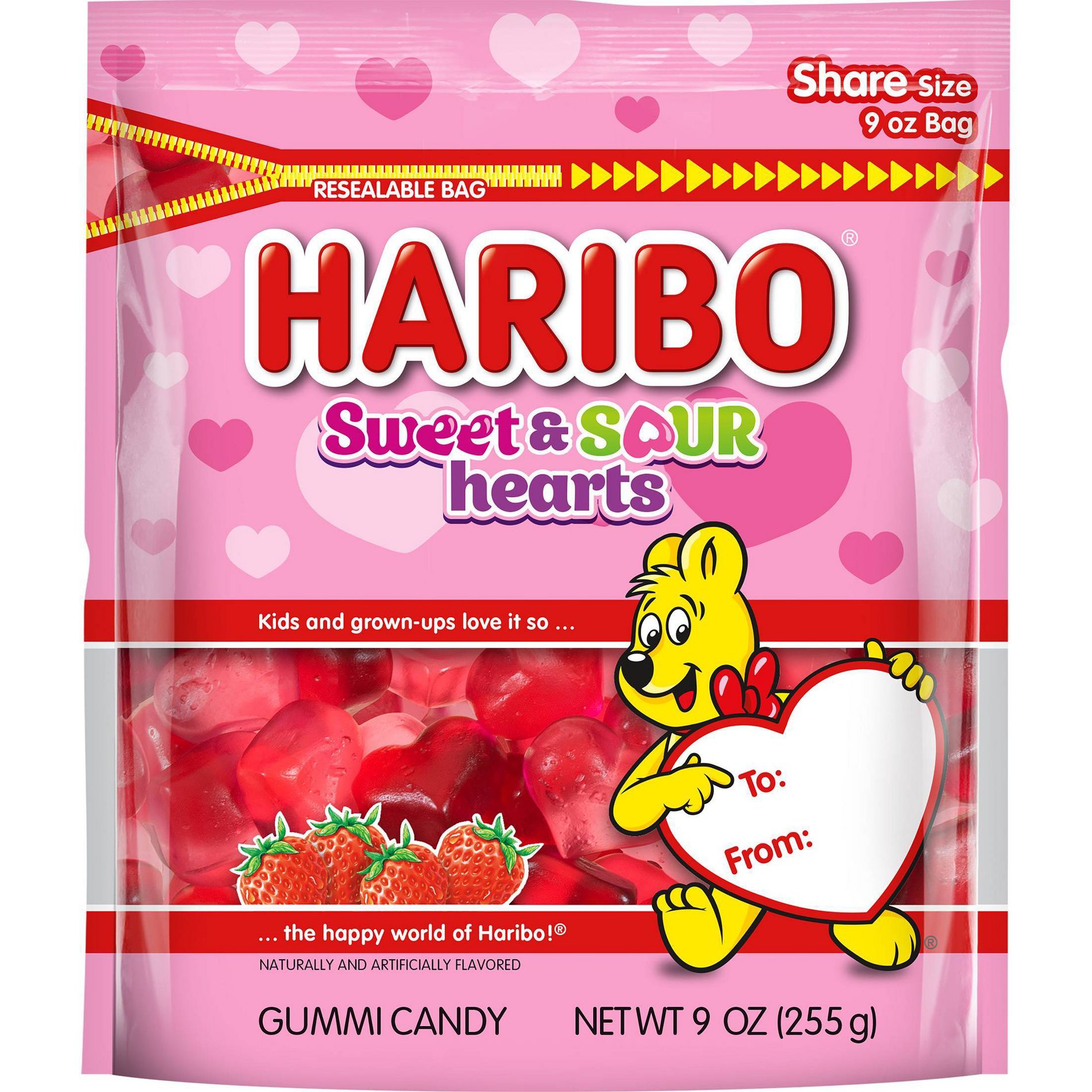 Haribo Valentine's Sweet and Sour Hearts Candy Bag - 9oz