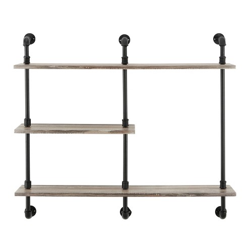 3-tier Aurora Pipe Wall Shelf Unit Black/rustic - Danya B. : Target