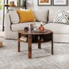Tangkula 29.5" 2-Tier Round Coffee Table w/ Storage 4 Shelves Faux Wooden Top - 4 of 4