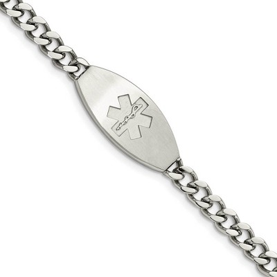 Black Bow Jewelry Stainless Steel Brushed Oval Medical I.D. Curb Bracelet, 8.5 Inch