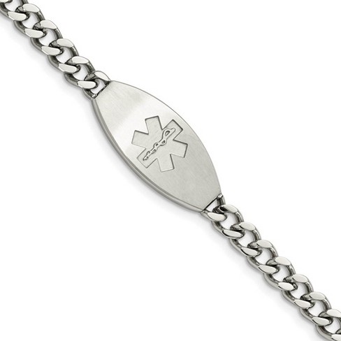 Black Bow Jewelry Stainless Steel Brushed Oval Medical I.D. Curb Bracelet, 8.5 Inch - image 1 of 4