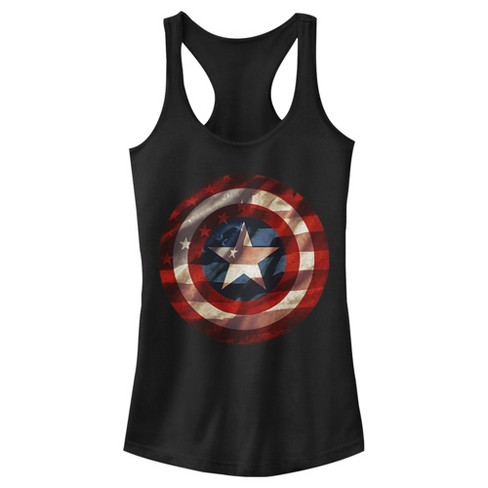 Juniors Womens Marvel Captain America Avengers Shield Flag Racerback Tank Top - image 1 of 4