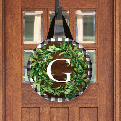 Round Green Wreath Monogram Letter G Outdoor Door Hanger