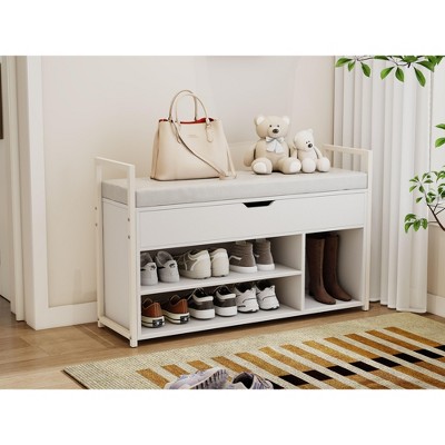 CAVINAS Storage Bench Shoe Rack with Lift Top 2 Tier Shoe Cabinet for Entryway