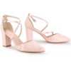 Perphy Women's Pointed Toe Criss Cross Straps Chunky Heel Lace Pumps - 2 of 4