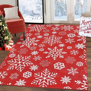 Modern Snowflake Washable Rug Non Slip Low Pile Rug Christmas Decorations Floor Cover Foldable Indoor Carpet for Living Room Bedroom Dining Room - 1 of 4