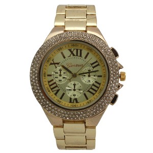 OLIVIA PRATT CLASSY 3-DIAL AND RHINESTONE BEZEL METAL WATCH - 1 of 4