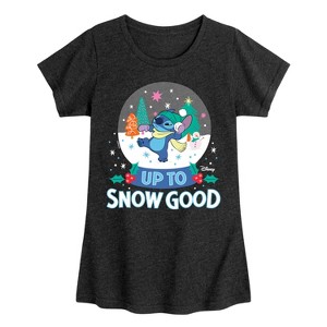 Girls' - Lilo and Stitch - Up To Snow Good Christmas Fitted Short Sleeve Graphic T-Shirt - 1 of 3