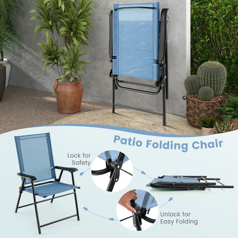 Costway Patio Portable Armrests Chair Folding Sling Back Chair  Blue, 5 of 9