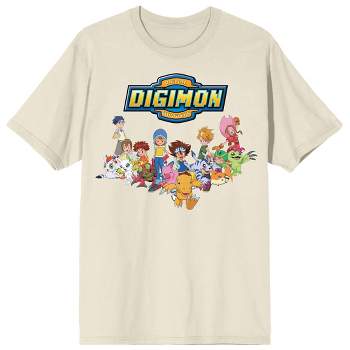 Digimon Main Characters & Anime Logo Crew Neck Short Sleeve Natural Men's T-shirt