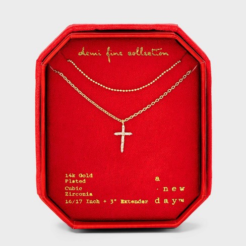 14k Gold Plated Cubic Zirconia Cross Multi strand Necklace A New Day Gold Target