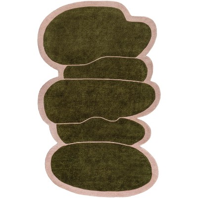 Whimsical Green and Pink Handwoven Wool Kids Rug