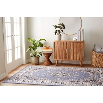 Country Blue Synthetic Traditional Medallion Area Rug