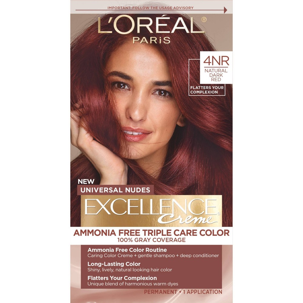 Photos - Hair Dye LOreal L'Oreal Paris Excellence Universal Nudes Ammonia Free Permanent Hair Color - 4NR Natural Dark Red - 6.3 fl oz 