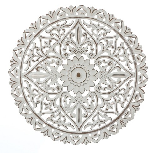 LuxenHome Distressed White Wood Flower Mandala 31.5" Round Wall Decor - image 1 of 4