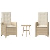 vidaXL 3 Piece Bistro Set with Cushions Beige Poly Rattan - 2 of 4