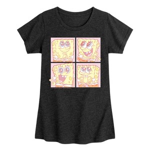 Girls' - Spongebob Squarepants - Cute Face Grid Fitted Short Sleeve Graphic T-Shirt - 1 of 4