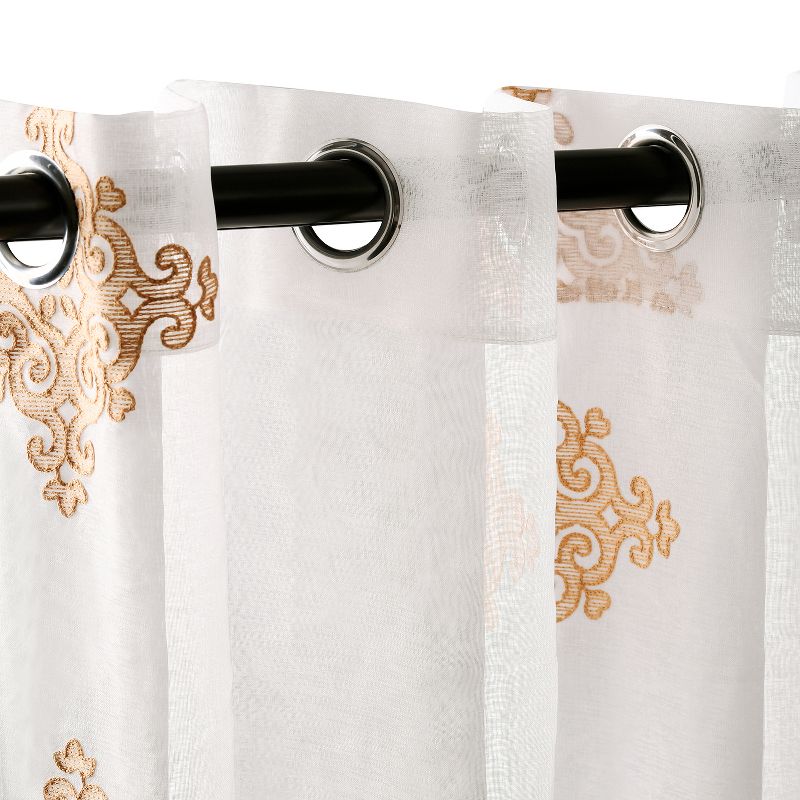 Damask Semi-Sheer 2-Piece Curtain Panel Set with Stainless Grommet Header - Blue Nile Mills, 2 of 5