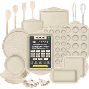 BAKKEN 18-Piece Deluxe Nonstick Carbon Steel Bakeware Set - Professional Kitchen Oven Baking Pans with White Silicone Handles and Accessories - 1 of 4