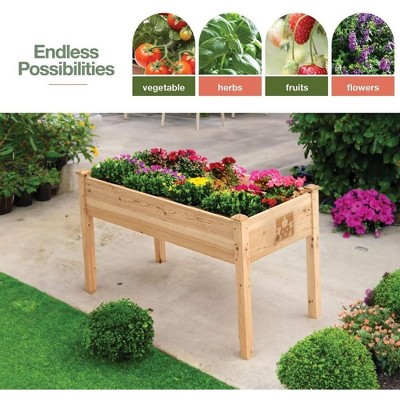 48" Natural Fir Wood Elevated Garden Planter Box with Bed Liner
