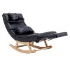 Solid Wood Ergonomic Black Rocking Chair, PU Accent Chair with Retractable Footrest - Maison Boucle - 3 of 4
