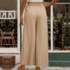 Womens Linen Blend Casual Pants Lightweight Wide Leg High Rise Pant Ruffle Wasit Drawstring Straight Leg Beach Pants Resort Outfits - 2 of 4