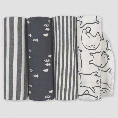 Gerber Baby Boys' 4pk Bear Flannel Blanket Set - Gray