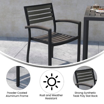 All-Season Gray Faux Teak & Black Aluminum Patio Chair Pair