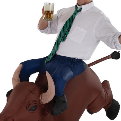 Brown Inflatable Bull Rider Costume with Blue Legs