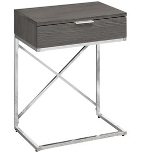 Vynxaria Contemporary Modern Accent Table Grey Laminate (Wood-Grain), Chrome Metal X-Frame, Storage Drawer - 1 of 4