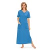 Collections Etc Soft Cotton V-Neck Long Patch Pocket Short Sleeve Lounger - 2 of 4