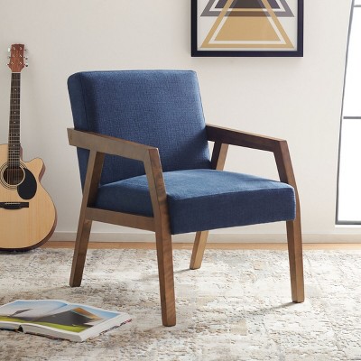 Navy and Brown Wood Upholstered Armchair