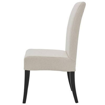 Beige Upholstered Parsons Side Chair with Black Wood Legs