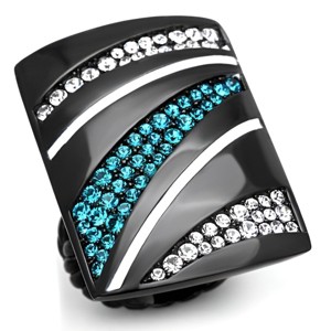 Slickblue Contemporary Geometric Ring with Blue Zircon Synthetic Crystal, IP Black Stainless Steel, Women's size 5–10 - 1 of 4