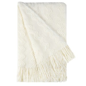 PiccoCasa Wavy Pattern Decorative Knit with Tassels Throw Blanket - 1 of 4